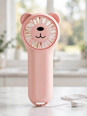 Cute Bear Mini Handheld Portable Fan 11000RPM Rechargeable - Pink